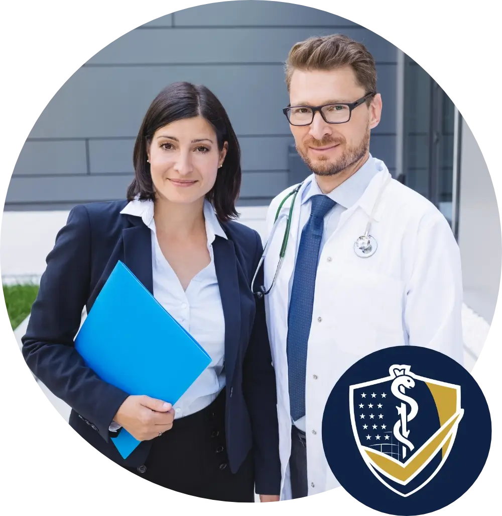 Medical professional reviewing licensing documents